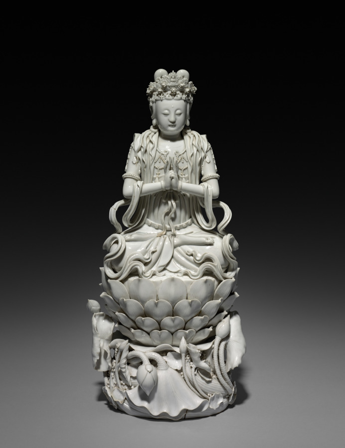 Bodhisattva Guanyin of the South Sea, Porcelain with white glaze, Dehua ware, 1600s, H. 45.2 cm, Cleveland Museum of Art, 1950.579, Blanc de Chine