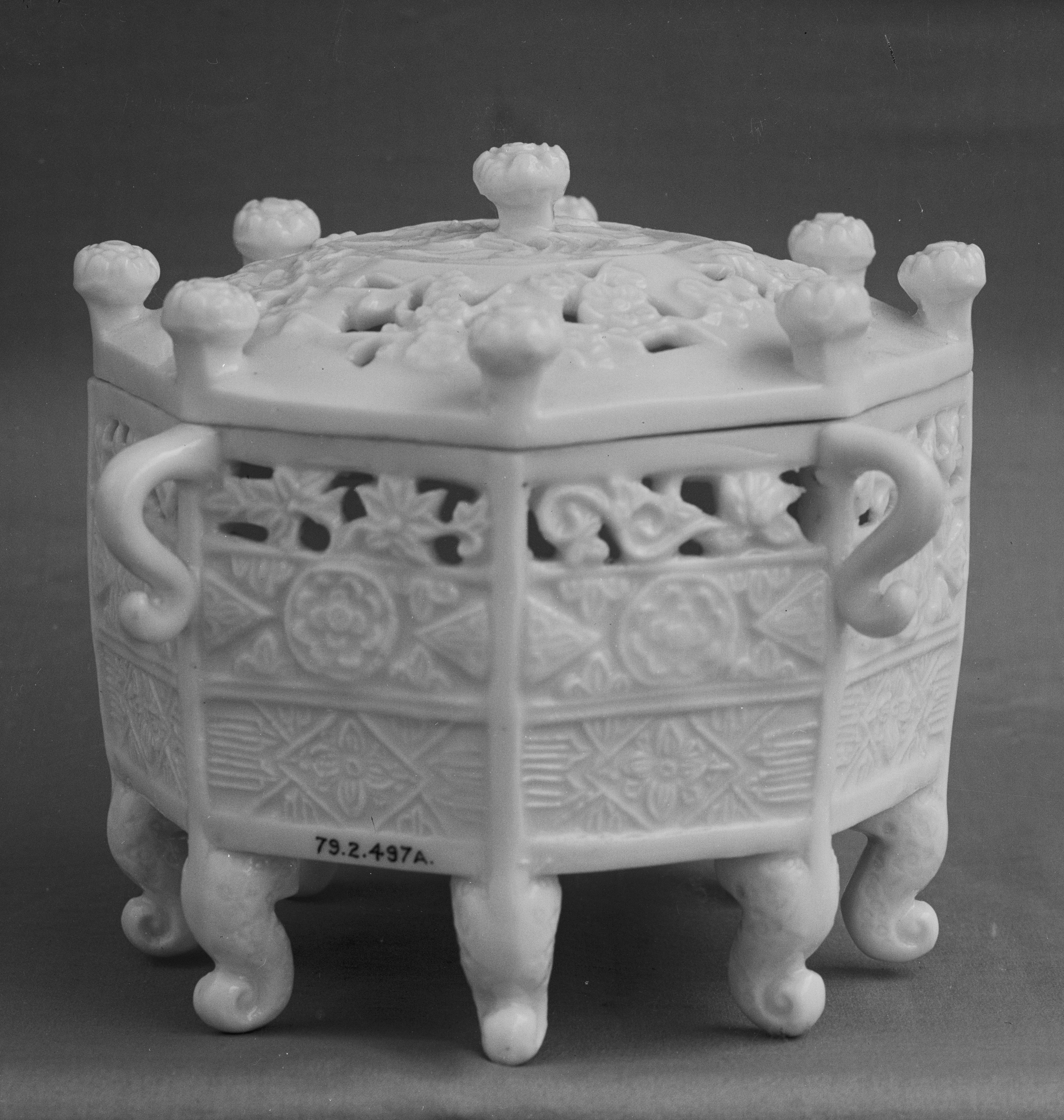 Covered Incense Burner, Porcelain with a clear glaze, Dehua ware (blanc de chine), early 18th century, H. 10.8 cm, The Metropolitan Museum of Art, 79.2.497a, b, Blanc de Chine