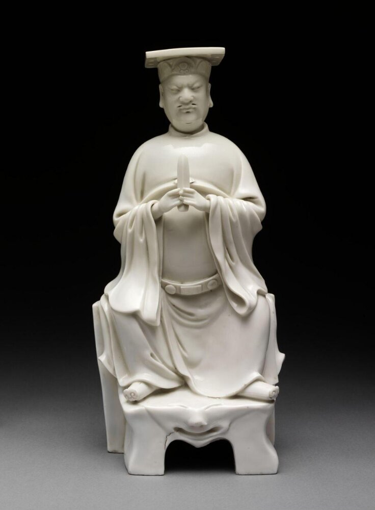 Figure of Wen Chang (God of Literature), Porcelain, Dehua ware (blanc de chine), 1600–1700, H. 33.7 cm, Victoria and Albert Museum, CIRC.110-1935, Blanc de Chine